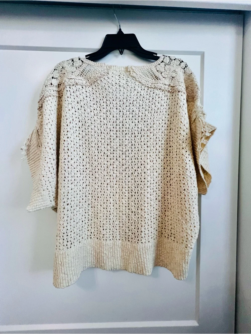 Anthropologie Rose Neutra Crochet Pullover Sweater Cream Ivory Boho M